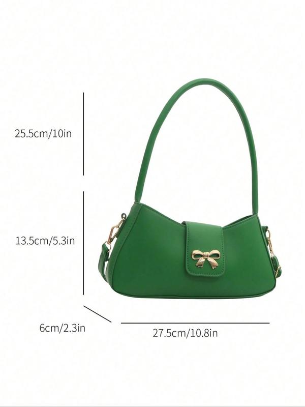 Women's Bow Decorated Shoulder Bag, Fashionable Solid Underarm Bag for Daily Used, Casual Trendy Versatile High-quality Daily Commuting Bag