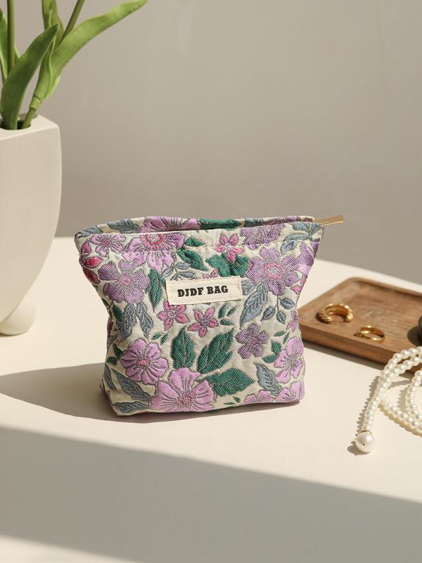 Floral Pattern Makeup Bag, Portable Zipper Cosmetic Storage Bag, Zipper Makeup Organizer Pouch, Versatile Storage Bag for Skincare, Lotion, Cream, Lip Balm, Eyeliners, Makeup Brushes, Stationery