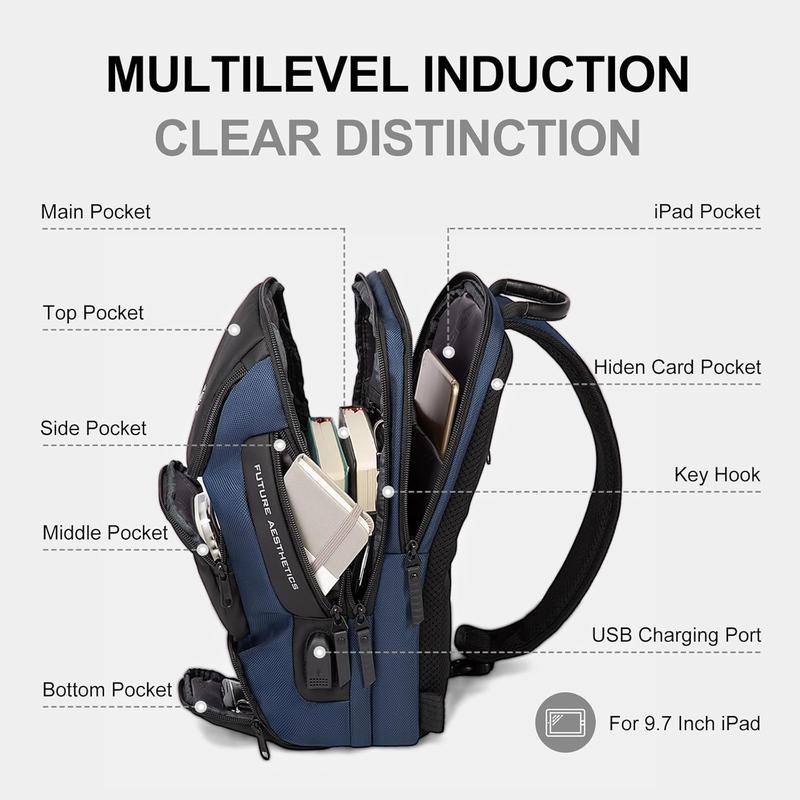 Sling Bag for Men Casual Daypacks with USB Charge Port Shoulder Bag with Multiple Pockets, Large Capacity Water Proof Gym Bag Crossbody Backpack (Black)