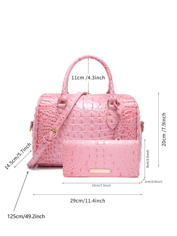 Fashionable Crocodile Embossed Ombre Color Designer Handbag & Long Wallet Set, Luxury Designer Handbags, Casual Trendy Versatile High-quality Daily Work Bag, Girl Fashionable Shopping Bag, Everyday Bag