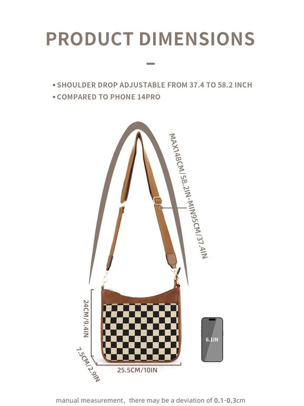 Fashionable Checkerboard Pattern Crossbody Bag, Casual Versatile Shoulder Bag for Women, Trendy All-match Commuter Bag for Daily Used