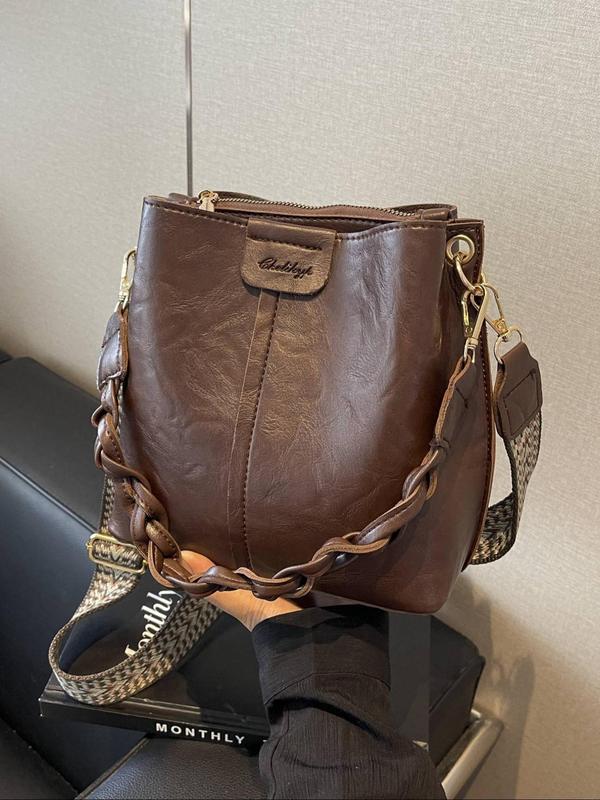 Women's Bucket Bag, with Braided Bag Strap, Casual PU Leather Shoulder Bag for Daily Used, Trendy Versatile High-quality Daily Commuting Bag, Girl Shopping Bag