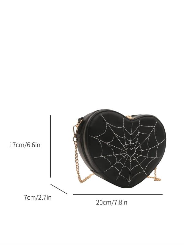 Fashion Spider Web Pattern Heart Shaped Crossbody Bag, Casual Zipper Shoulder Bag for Women & Girls, Casual  Versatile Commuting Bag, Girl Shopping Bag