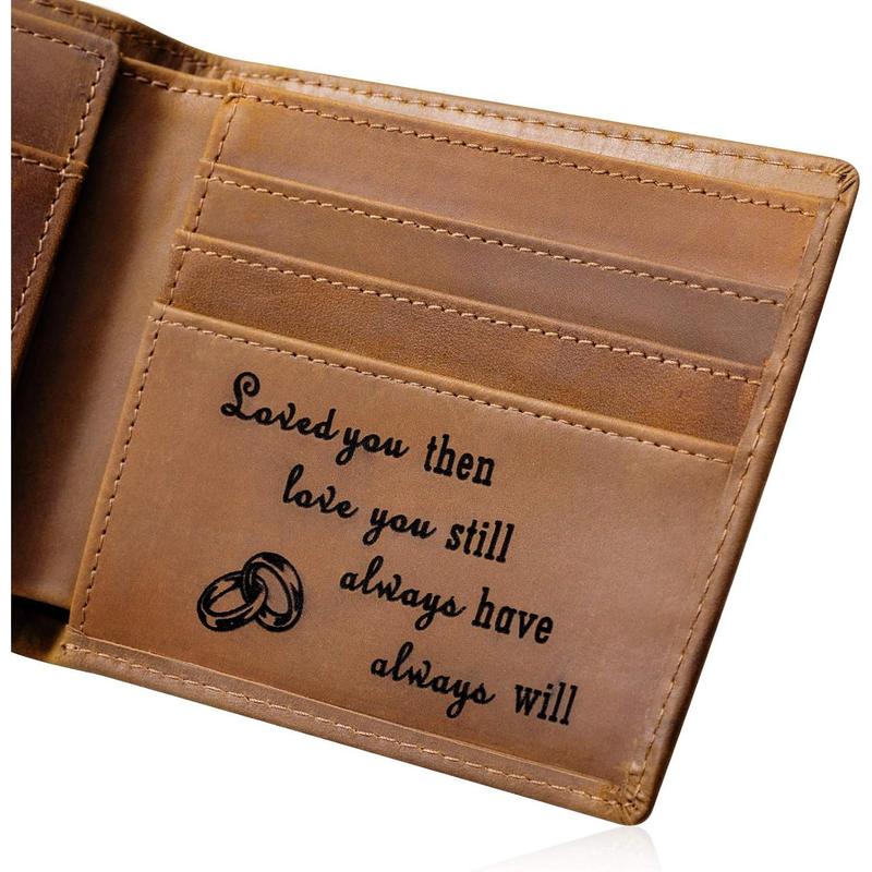 Engraved Mens Wallet Personalized Leather Wallet for Men Husband Dad Son Boyfriend Love Custom Gifts (Tri-fold wallet to my love)