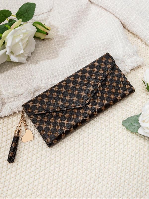 Women's Fashionable Geometry Pattern Long Wallet, Casual Versatile Large Capacity Card Storage Wallet with Tassel Charm, Trendy All-match & Exquisite Wallet for Birthday Gift