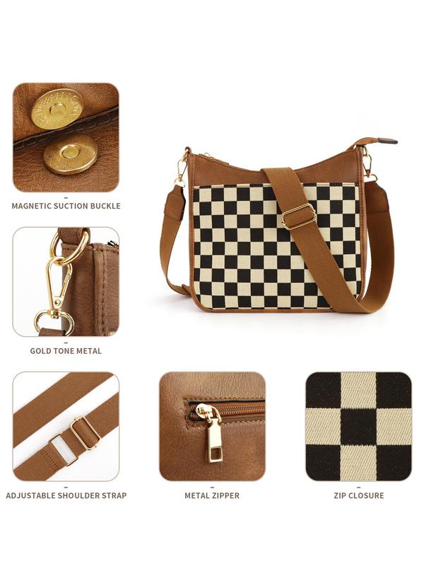 Fashionable Checkerboard Pattern Crossbody Bag, Casual Versatile Shoulder Bag for Women, Trendy All-match Commuter Bag for Daily Used