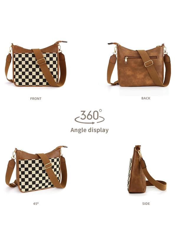 Fashionable Checkerboard Pattern Crossbody Bag, Casual Versatile Shoulder Bag for Women, Trendy All-match Commuter Bag for Daily Used