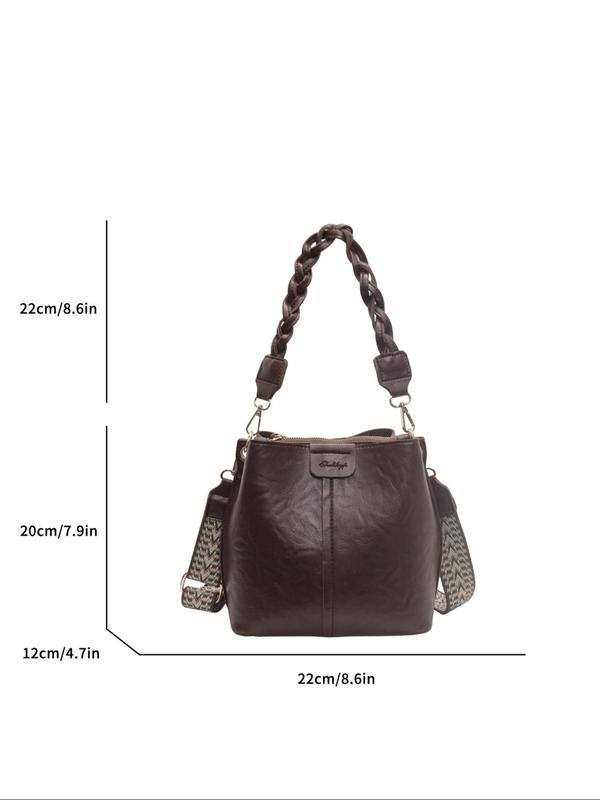 Women's Bucket Bag, with Braided Bag Strap, Casual PU Leather Shoulder Bag for Daily Used, Trendy Versatile High-quality Daily Commuting Bag, Girl Shopping Bag