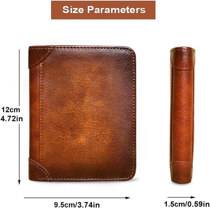 RFID Blocking Trifold Genuine Leather Wallets for Men, Vintage Short Multi Function Credit Card Holder,Money Clips with 2 ID Windows Give Gifts to Men (Brown)