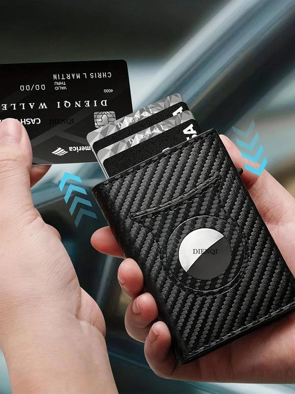 Men's Business Carbon Fiber Card Holder with Money Clip, RFID Blocking Card Holder with Zipper, Portable Card Holder for Apple Airtag