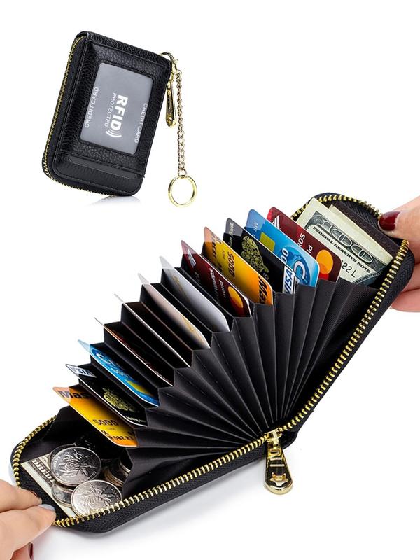 Genuine Leather Multifunctional Card Holder, 1 Count Casual Plain Zipper Card Holder for Women & Men, Versatile Trendy Wallet for Daily Use