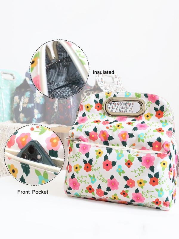 Cute Floral Leopard Pattern Lunch Bag, Waterproof Insulated Lunch Bag, Multi-functional Lunch Bag for Women & Girls