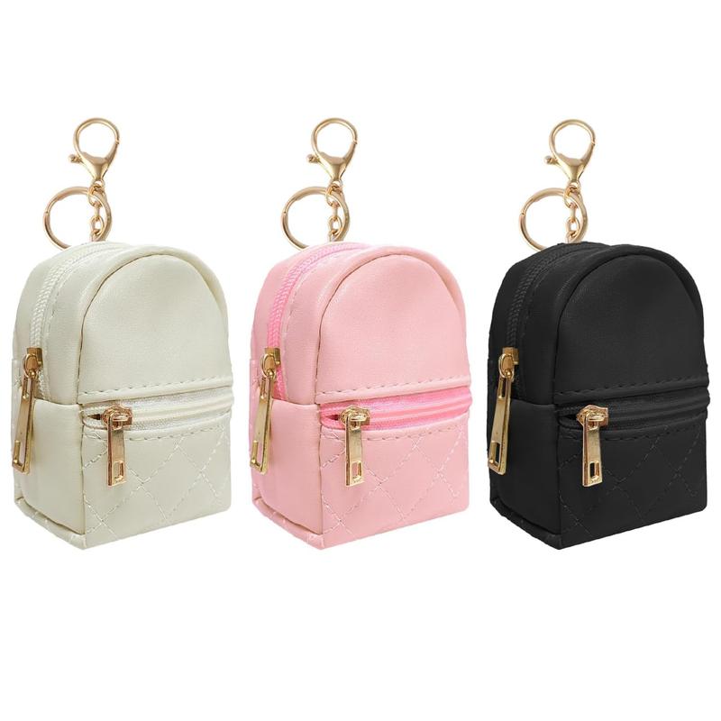 1 piece Mini Backpack Cute Cosmetic Bag for Women,PU Leather Makeup Bag Key Pocket Lipstick Bag Card Holder Data Cable Organizer Zipper Pouch, Black Beige Pink Gray bag accessories coin purses