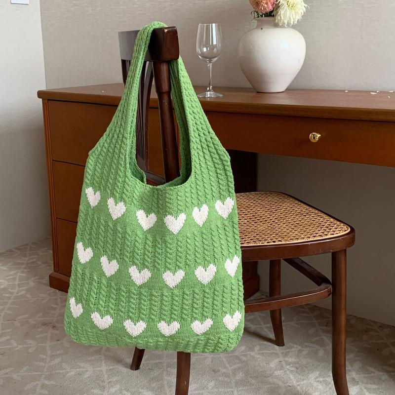 Fashion Heart Pattern Crochet Minimalist Tote Bag, Casual Large Capacity Shoulder Bag for Women, Female Trendy School Bag for Daily Wear, Office, College, Work, Commute,  Gift for her