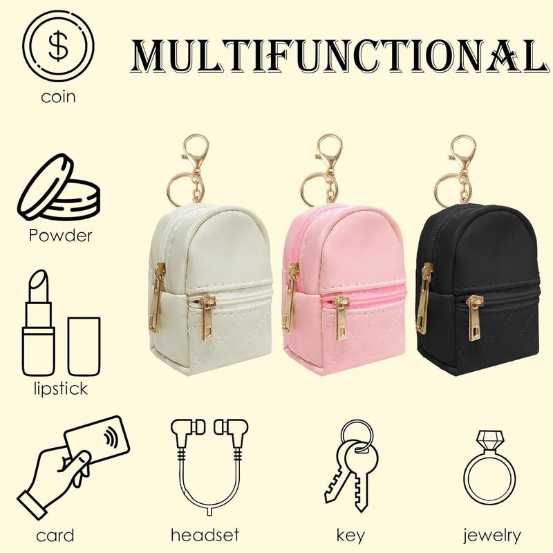 1 piece Mini Backpack Cute Cosmetic Bag for Women,PU Leather Makeup Bag Key Pocket Lipstick Bag Card Holder Data Cable Organizer Zipper Pouch, Black Beige Pink Gray bag accessories coin purses