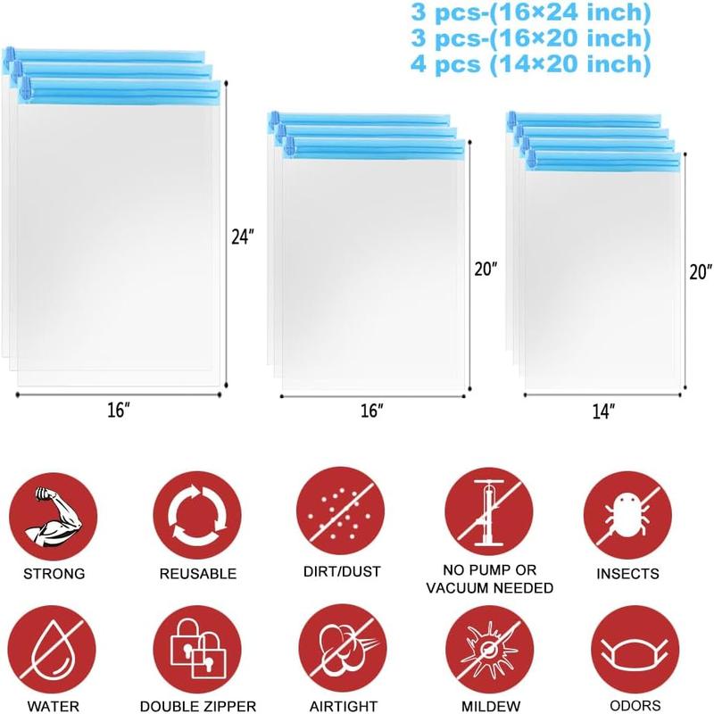 Compression Bags for Travel - Travel Essentials - 12 Pack Space Saver Bags - No Vacuum or Pump Needed - Vacuum Storage Bags for Travel Accessorie - Travel and Home Packing Organizers (transparent)