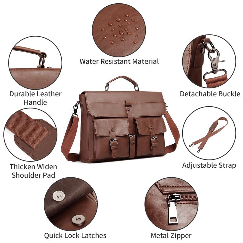 SEYFOCNIA Leather Messenger Bag for Men,Vintage Mens Laptop Bag Water Resistant Business Travel Briefcase Satchel Work Computer Bag