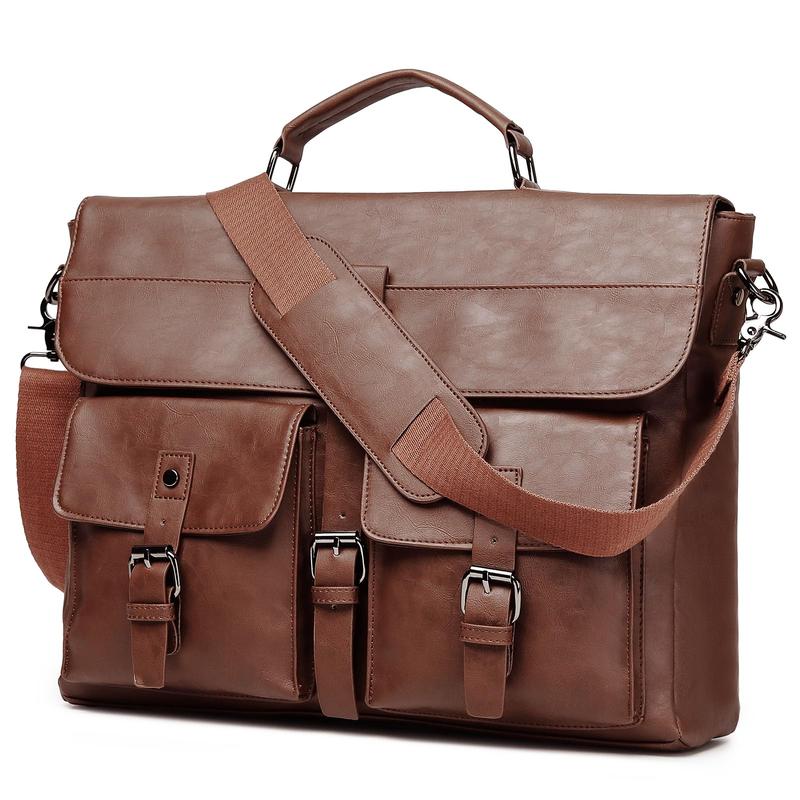 SEYFOCNIA Leather Messenger Bag for Men,Vintage Mens Laptop Bag Water Resistant Business Travel Briefcase Satchel Work Computer Bag