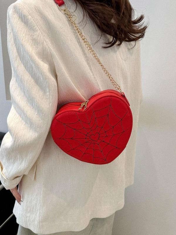 Fashion Spider Web Pattern Heart Shaped Crossbody Bag, Casual Zipper Shoulder Bag for Women & Girls, Casual  Versatile Commuting Bag, Girl Shopping Bag