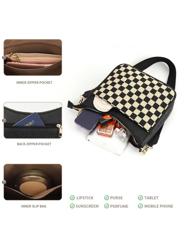 Fashionable Checkerboard Pattern Crossbody Bag, Casual Versatile Shoulder Bag for Women, Trendy All-match Commuter Bag for Daily Used