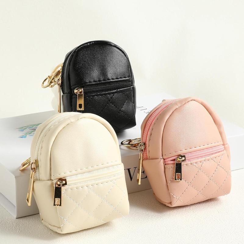 1 piece Mini Backpack Cute Cosmetic Bag for Women,PU Leather Makeup Bag Key Pocket Lipstick Bag Card Holder Data Cable Organizer Zipper Pouch, Black Beige Pink Gray bag accessories coin purses