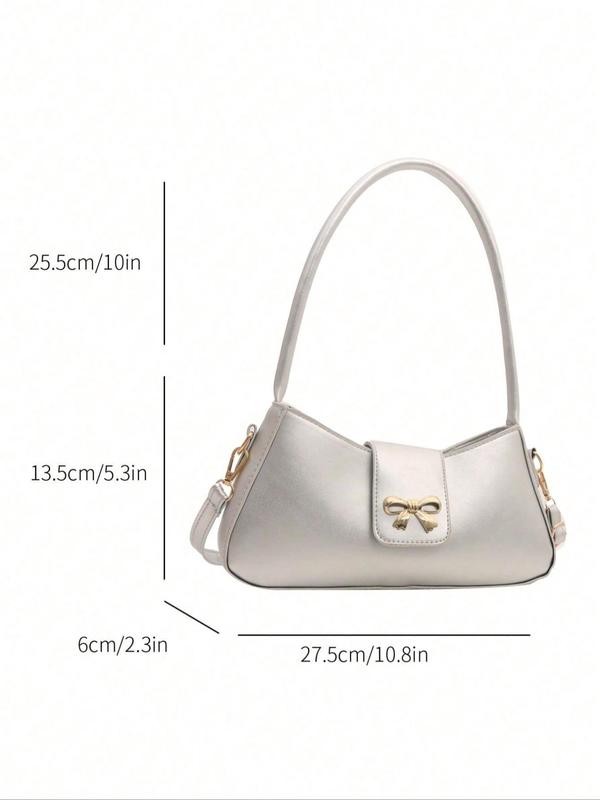 Women's Bow Decorated Shoulder Bag, Fashionable Solid Underarm Bag for Daily Used, Casual Trendy Versatile High-quality Daily Commuting Bag