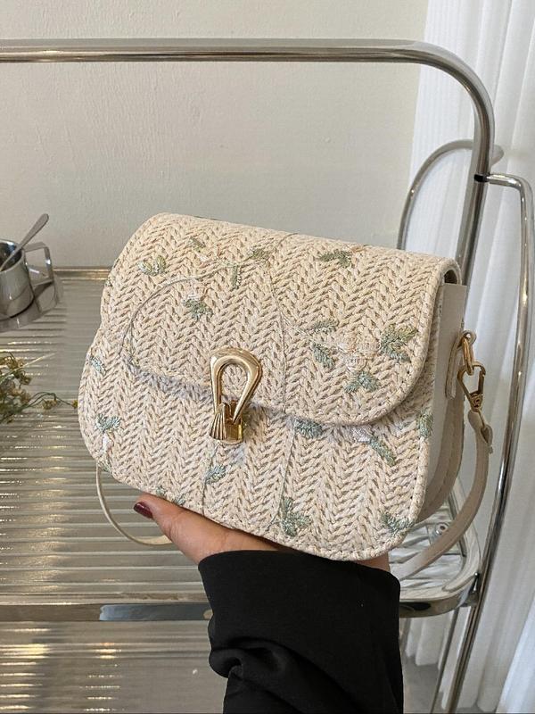 Women's Fashionable Floral Embroidering Design Crossbody Bag, Casual Shoulder Bag for Daily Used, Trendy Versatile High-quality Daily Commuting Bag