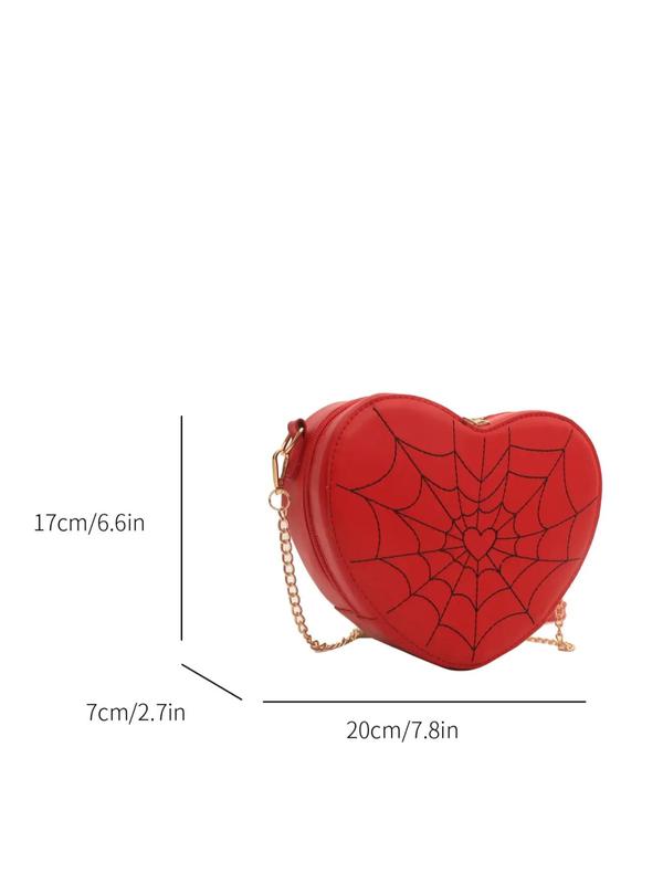 Fashion Spider Web Pattern Heart Shaped Crossbody Bag, Casual Zipper Shoulder Bag for Women & Girls, Casual  Versatile Commuting Bag, Girl Shopping Bag