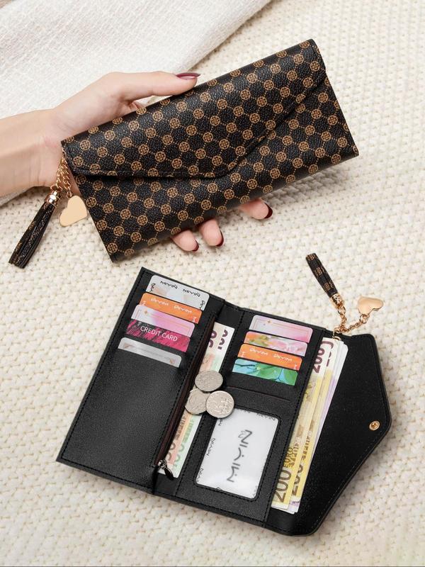 Women's Fashionable Geometry Pattern Long Wallet, Casual Versatile Large Capacity Card Storage Wallet with Tassel Charm, Trendy All-match & Exquisite Wallet for Birthday Gift