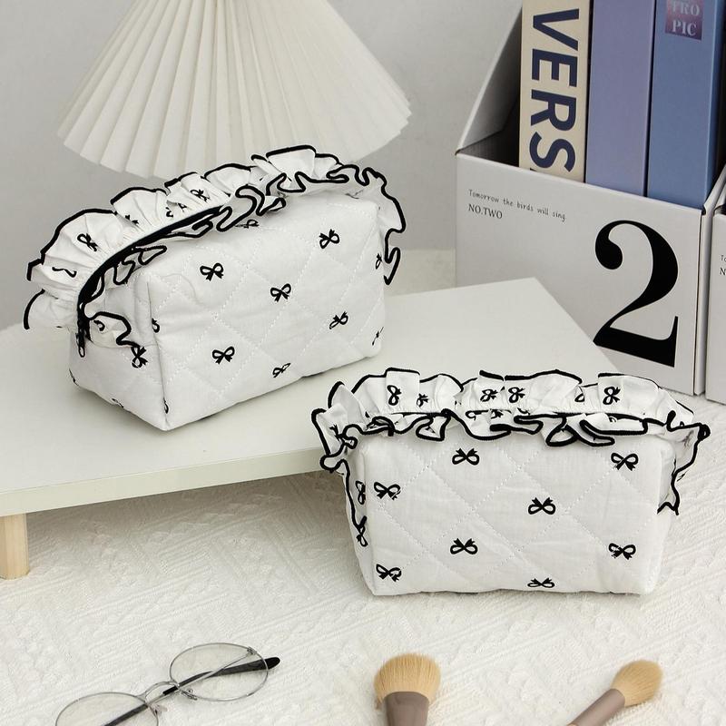 Bow Pattern Makeup Bag Set, 2 Counts Large Capacity Portable Cosmetic Storage Bag, Zipper Makeup Organizer Pouch, Versatile Storage Bag for Travel, Office, Home