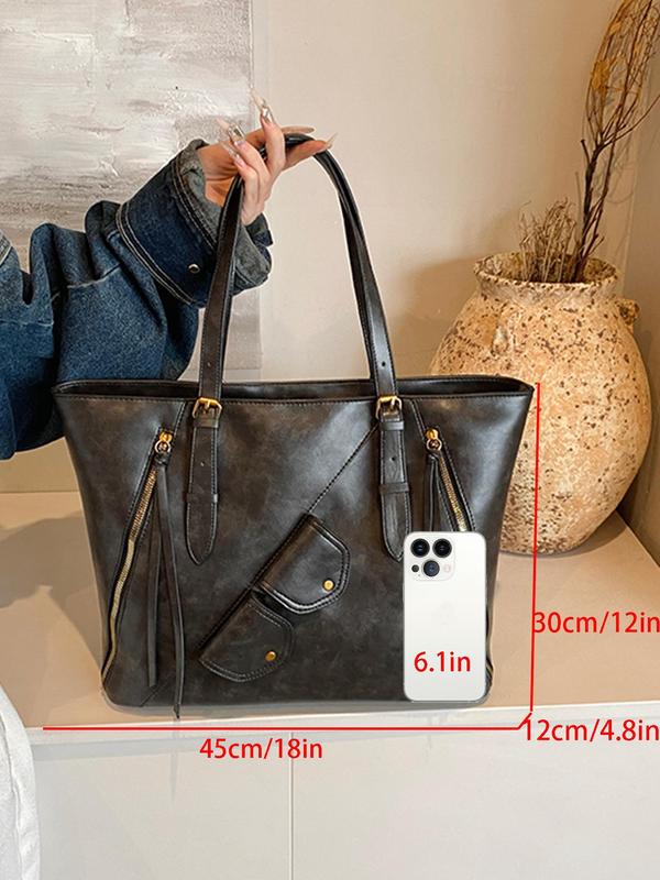 Women's Fashionable Solid Color Tote Bag, Casual Large Capacity Shoulder Bag, Simple Tote Bag, Elegant Women's Bag