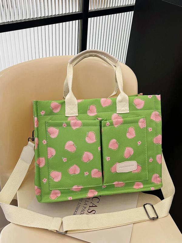 Summer 2024 Floral & Fruit Pattern Tote Bag, Cute Tote Bag, Luxury Large Capacity Shoulder Bag for Women & Girls, Casual Commuting Bag, Girl Shopping Bag Back To School