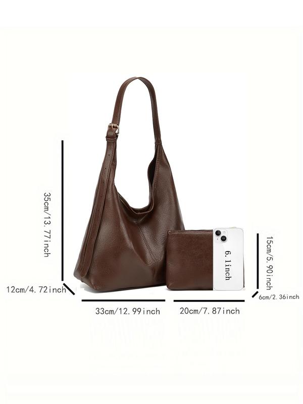 Women's Fashionable Solid Color Hobo Bag & Coin Purse, Casual Versatile Shoulder Bag & Coin Purse, Trendy All-match Hobo Bag for Daily Use