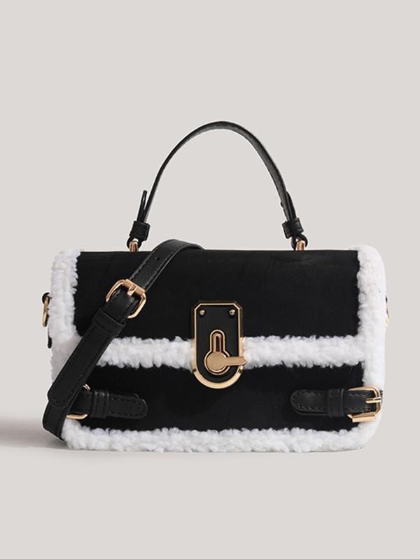 Women's Solid Color Plush Handbag, 2024 New Style Fashionable Furry Crossbody Bag for Daily Used, Casual Trendy Versatile High-quality Daily Commuting Bag