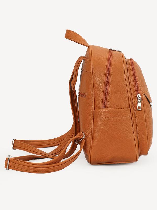 Fashionable Solid Color Pu Leather Backpack, Casual Large Capacity School Bag for Women & Girls, Casual Trendy Versatile High-quality Daily Commuting Bag