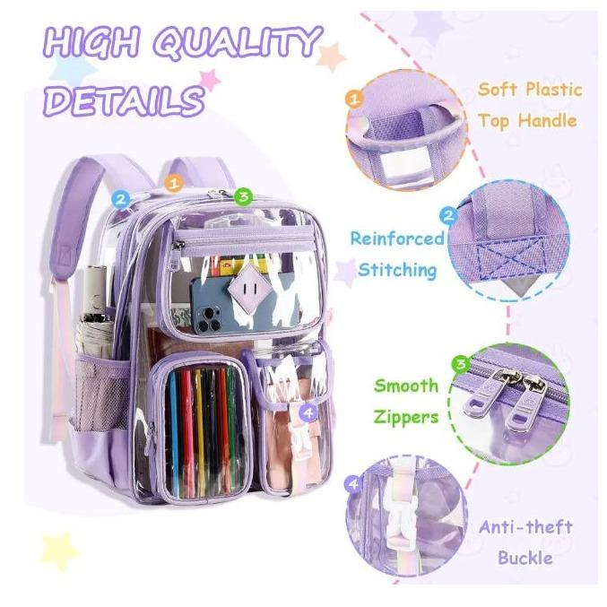 Clear Backpack  Heavy Duty PVC Stadium Approved--PIGPIGGIRL, Heavy Duty PVC Transparent Book Bag,See Through Backpack for School for Women for College Work Travel Festival&Multi-pockets for Colleges Workplace Security，elite bag