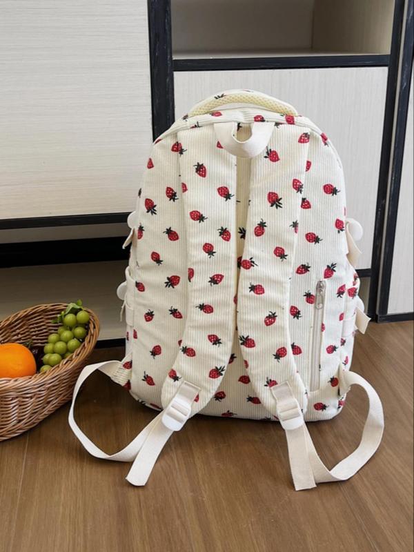 Cute Strawberry Print Backpack, Large Capacity Preppy School Backpack for Women & Men, Casual Trendy Commuting Backpacks for School