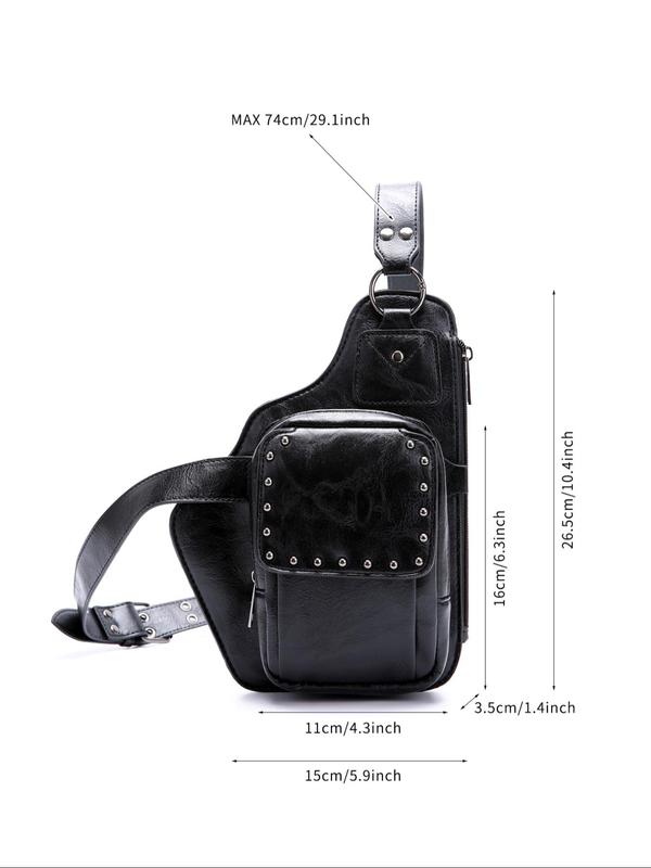 Women's Rivet Decor Fanny Pack, Fashionable Pu Leather Zipper Sling Bag for Daily Used, Casual Trendy Versatile Daily Commuting Bag