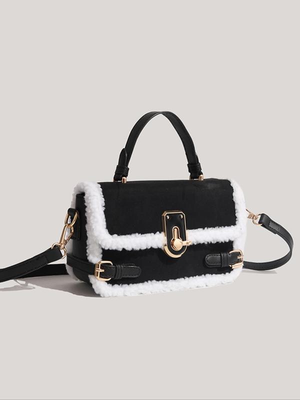 Women's Solid Color Plush Handbag, 2024 New Style Fashionable Furry Crossbody Bag for Daily Used, Casual Trendy Versatile High-quality Daily Commuting Bag