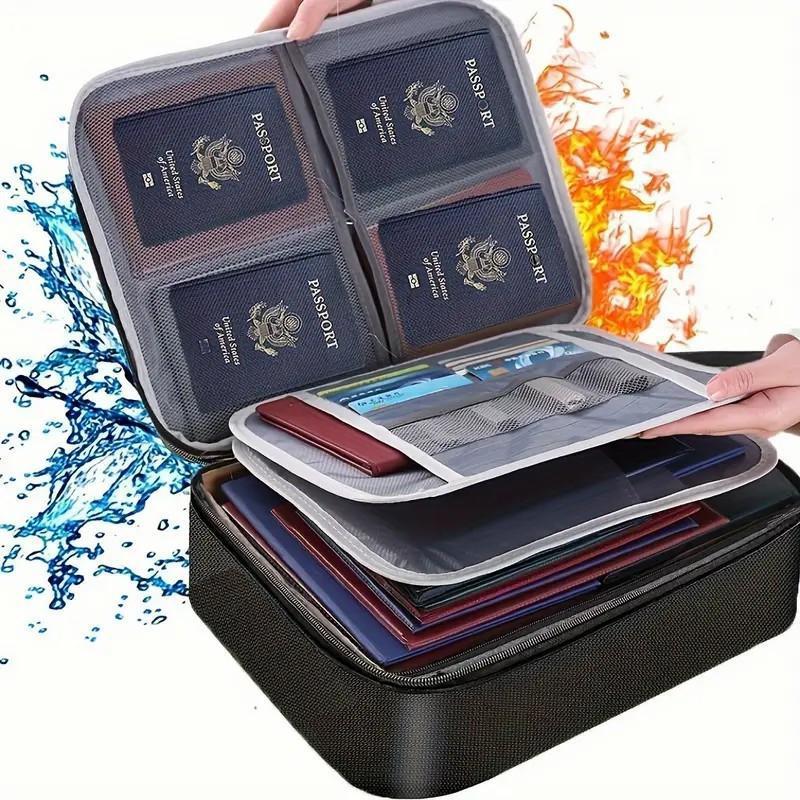 Portable Passport Holder, 1 Count Waterproof Fireproof File Certificate Storage Bag with Handle, Multi-layer File Organizer for Travel Home Dormitory Office Outdoor