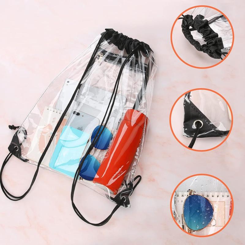 2 PACK Clear Drawstring Bag Stadium Approved, See Through PVC Drawstring bags, Transparent Backpack with Inner Zipper Pocket