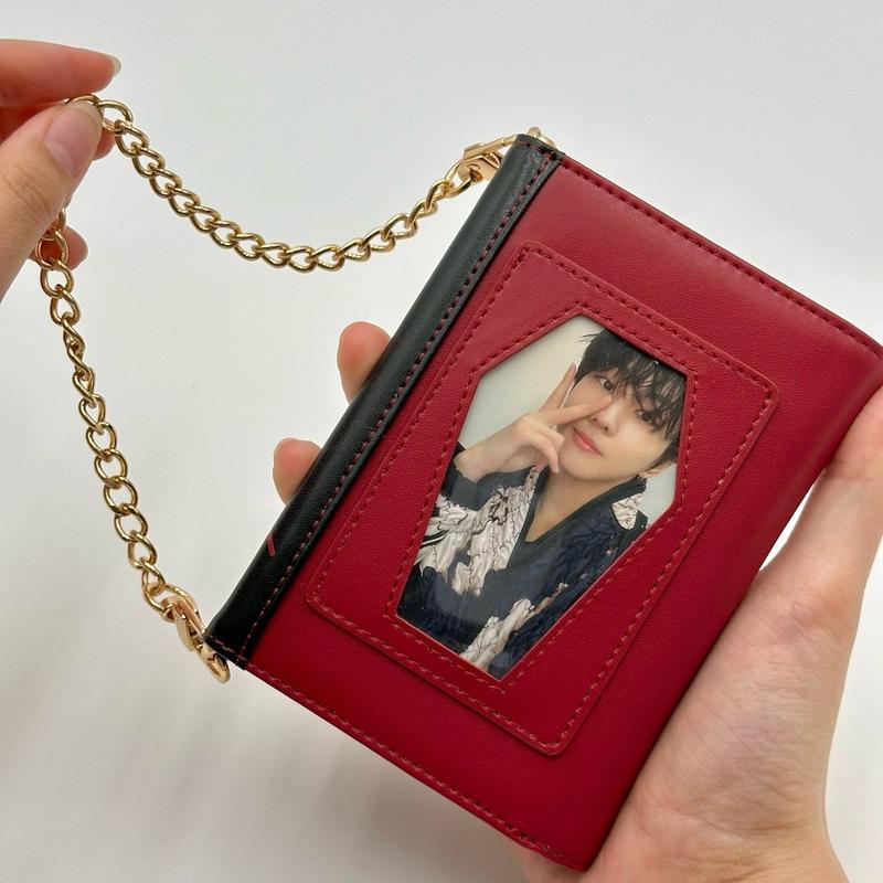 Bite Me ENHA Wallet   K-pop PU Leather Wallet with Chain Wristlet - Black Dark Red birthday gift