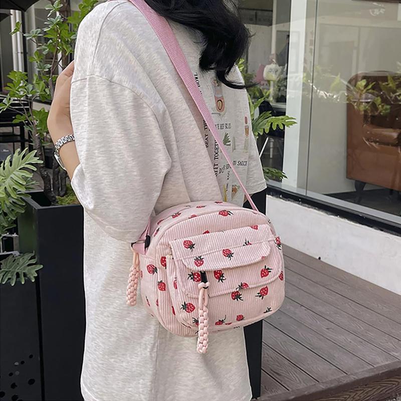 Cute Purses for Women Strawberry Bag Corduroy Tote Bag for Women Messenger Bag Cute Crossbody Bags Handbags