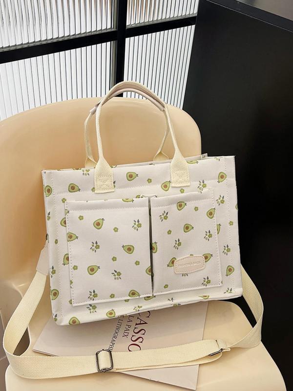 Summer 2024 Floral & Fruit Pattern Tote Bag, Cute Tote Bag, Luxury Large Capacity Shoulder Bag for Women & Girls, Casual Commuting Bag, Girl Shopping Bag Back To School