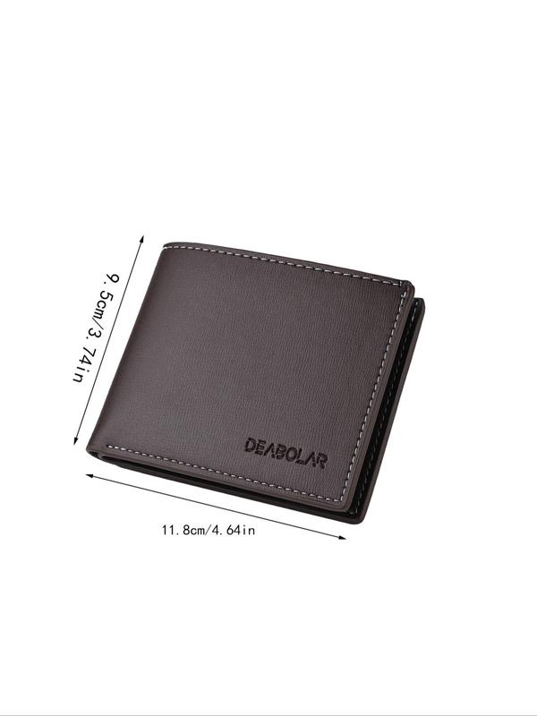 Men's Chic Solid Color Letter Embossed Short Wallet, Minimalist Bifold Wallet With Card Holder, Business All-match Pu Leather Wallet