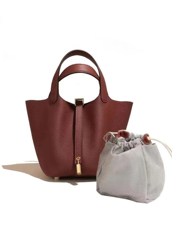 Women's Cowhide Bucket Bag, Fashionable Solid Color Handbag, Casual Versatile Shoulder Bag for Daily Used, Trendy All-match Commuter Bag