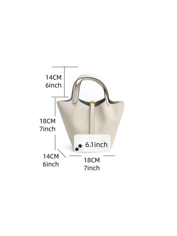 Women's Fashionable Plain Color Leather Bag, Casual Versatile Handbag with Lock Design, Trendy All-match Handbag for Daily Use