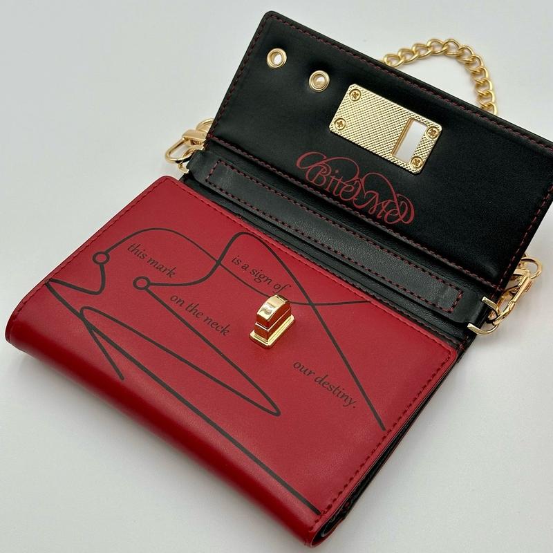 Bite Me ENHA Wallet   K-pop PU Leather Wallet with Chain Wristlet - Black Dark Red birthday gift