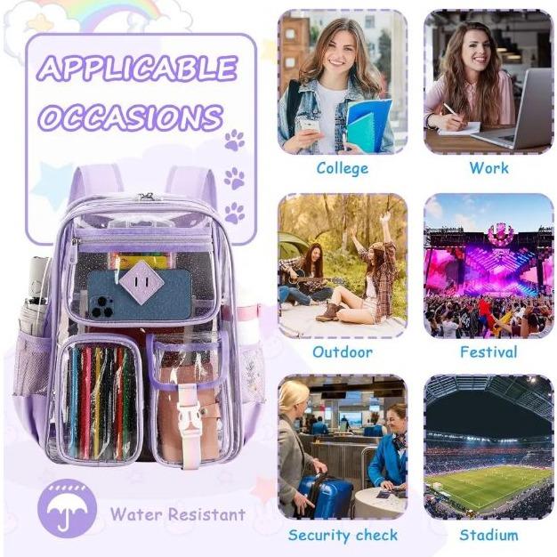 Clear Backpack  Heavy Duty PVC Stadium Approved--PIGPIGGIRL, Heavy Duty PVC Transparent Book Bag,See Through Backpack for School for Women for College Work Travel Festival&Multi-pockets for Colleges Workplace Security，elite bag