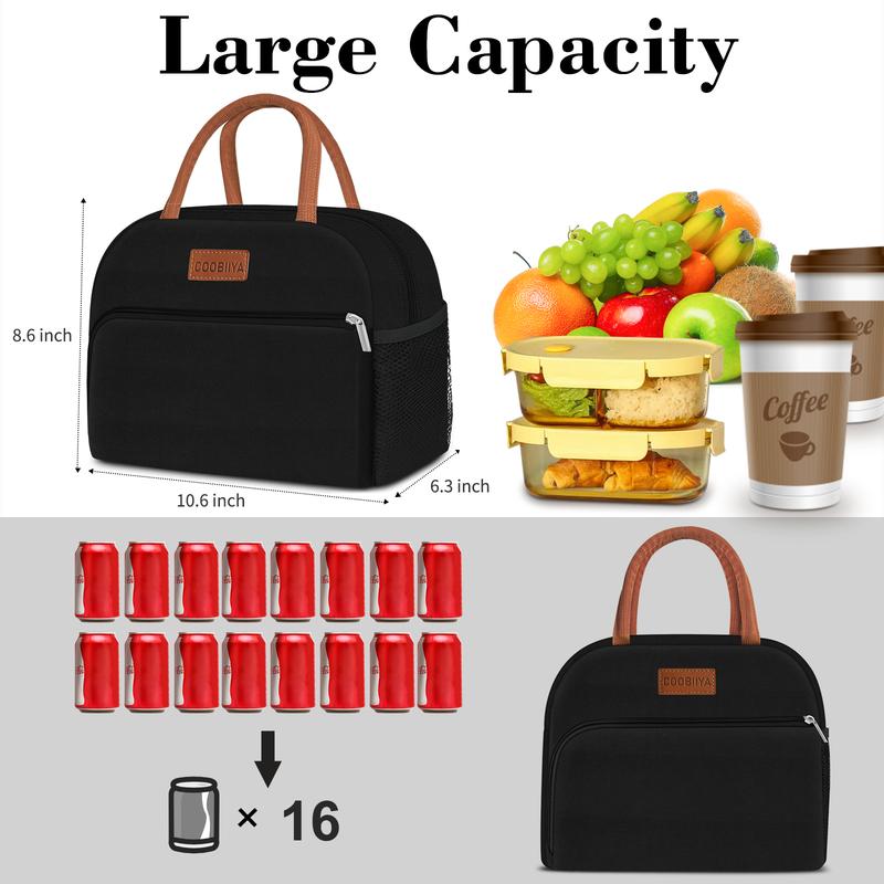 2 PACK Coobiiya Large Capacity Reusable   Cooler Lunch Bag for Women and Men for Work Office Picnic Travel School